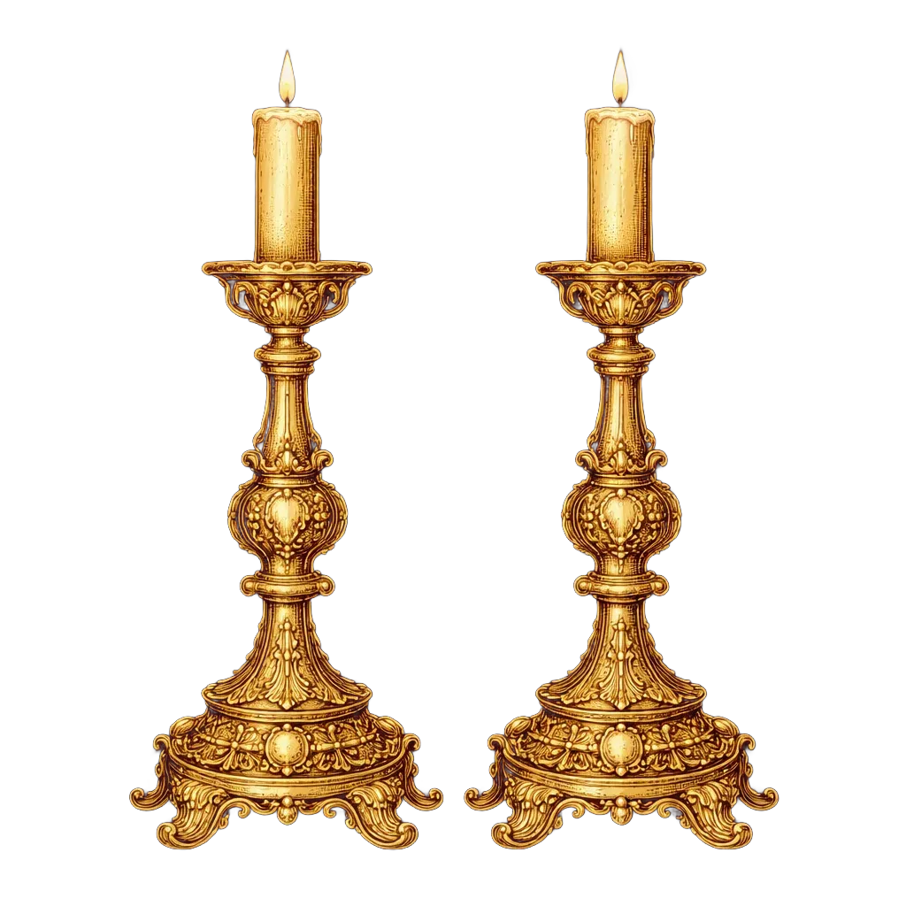 Candelería y ciriales — candelabros dorados