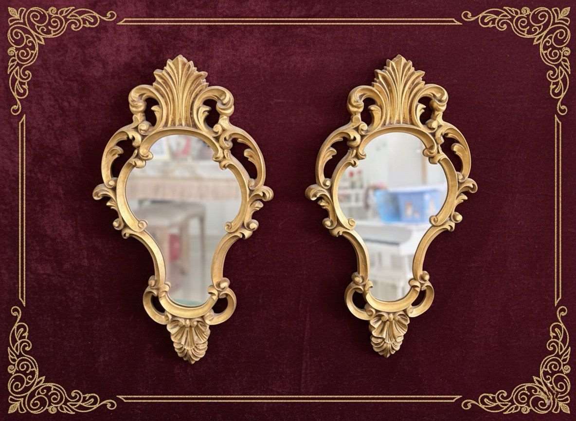 Pareja de espejos cornucopia dorados (43 × 23 cm)
