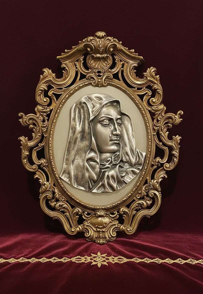 Relieve italiano Madonna Dolorosa enmarcada (55 × 45 cm)