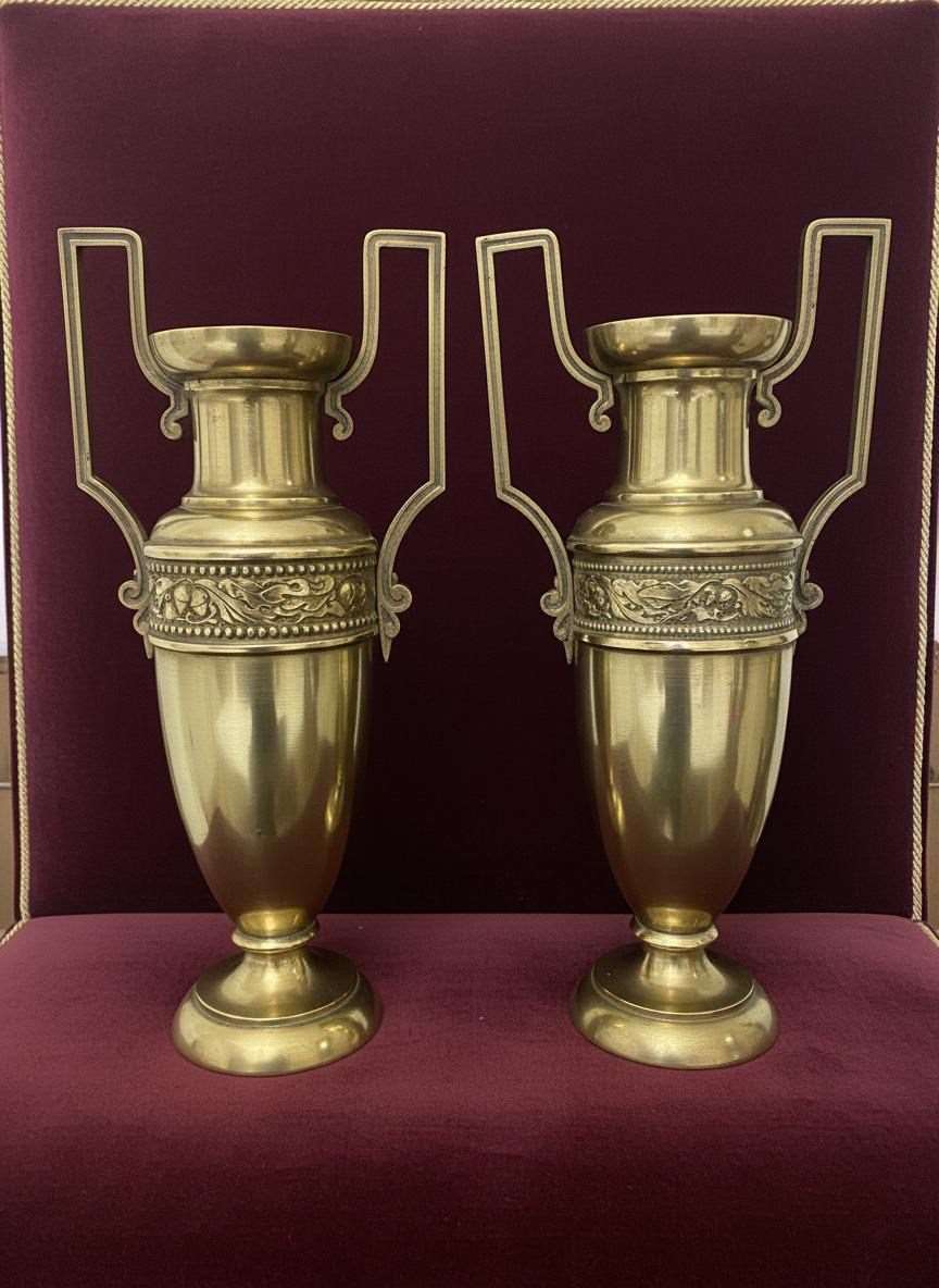 Pareja de jarrones neoclásicos en metal dorado (36 cm)