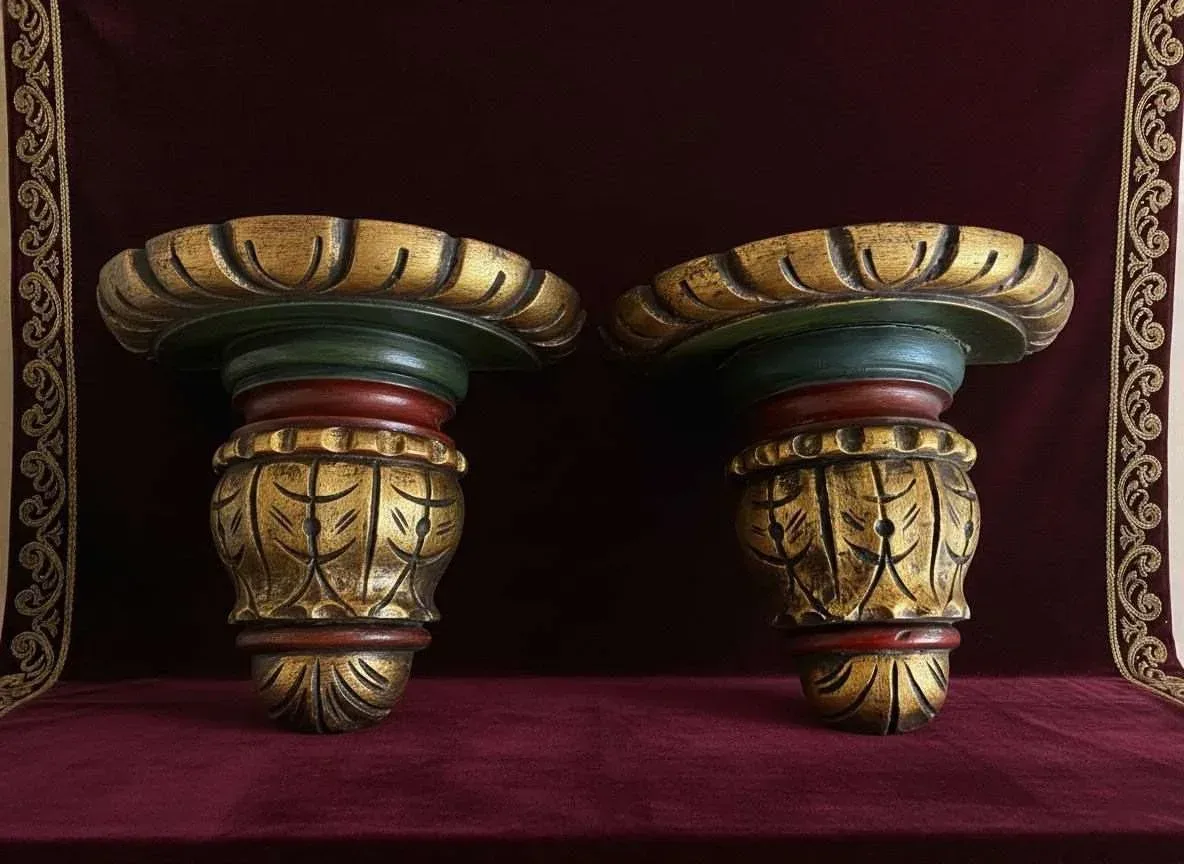 Pareja de Ménsulas Murales Policromadas (16 cm)