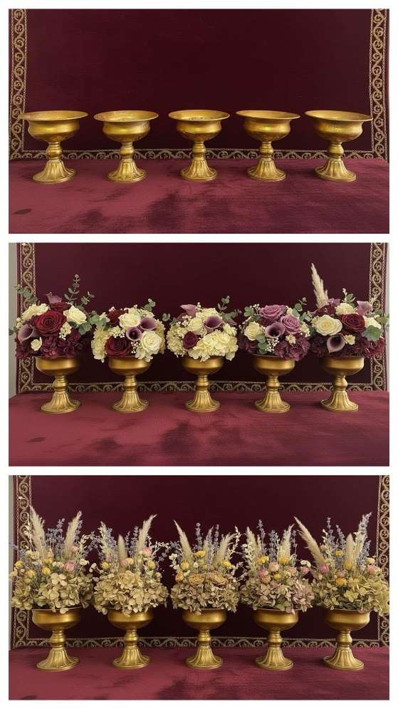 Conjunto de 5 copas ornamentales en pan de oro (16 cm)