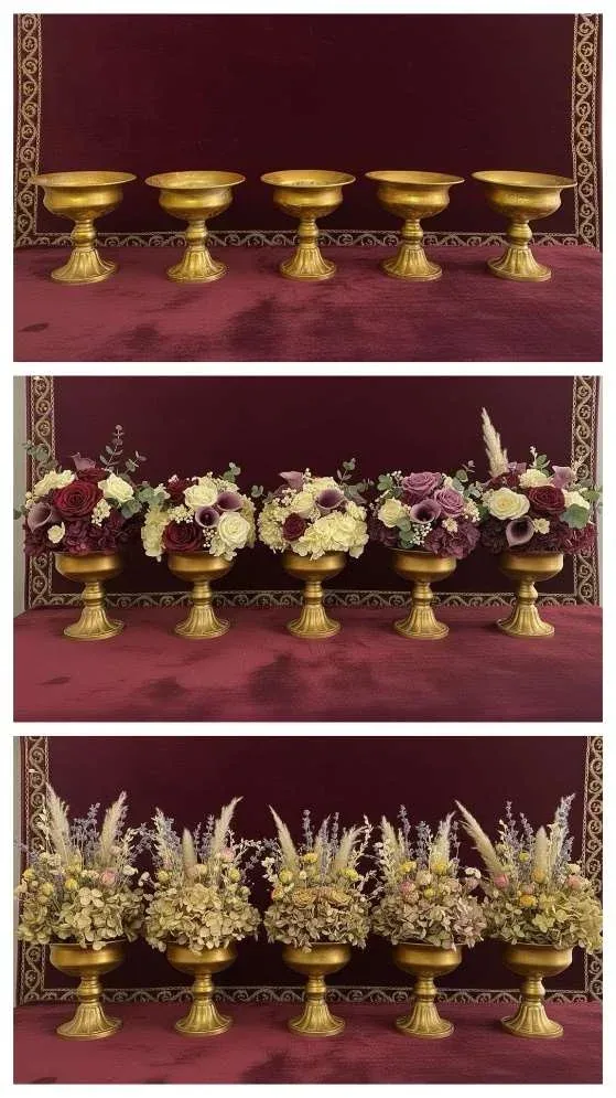 Conjunto de 5 copas ornamentales en pan de oro (16 cm)